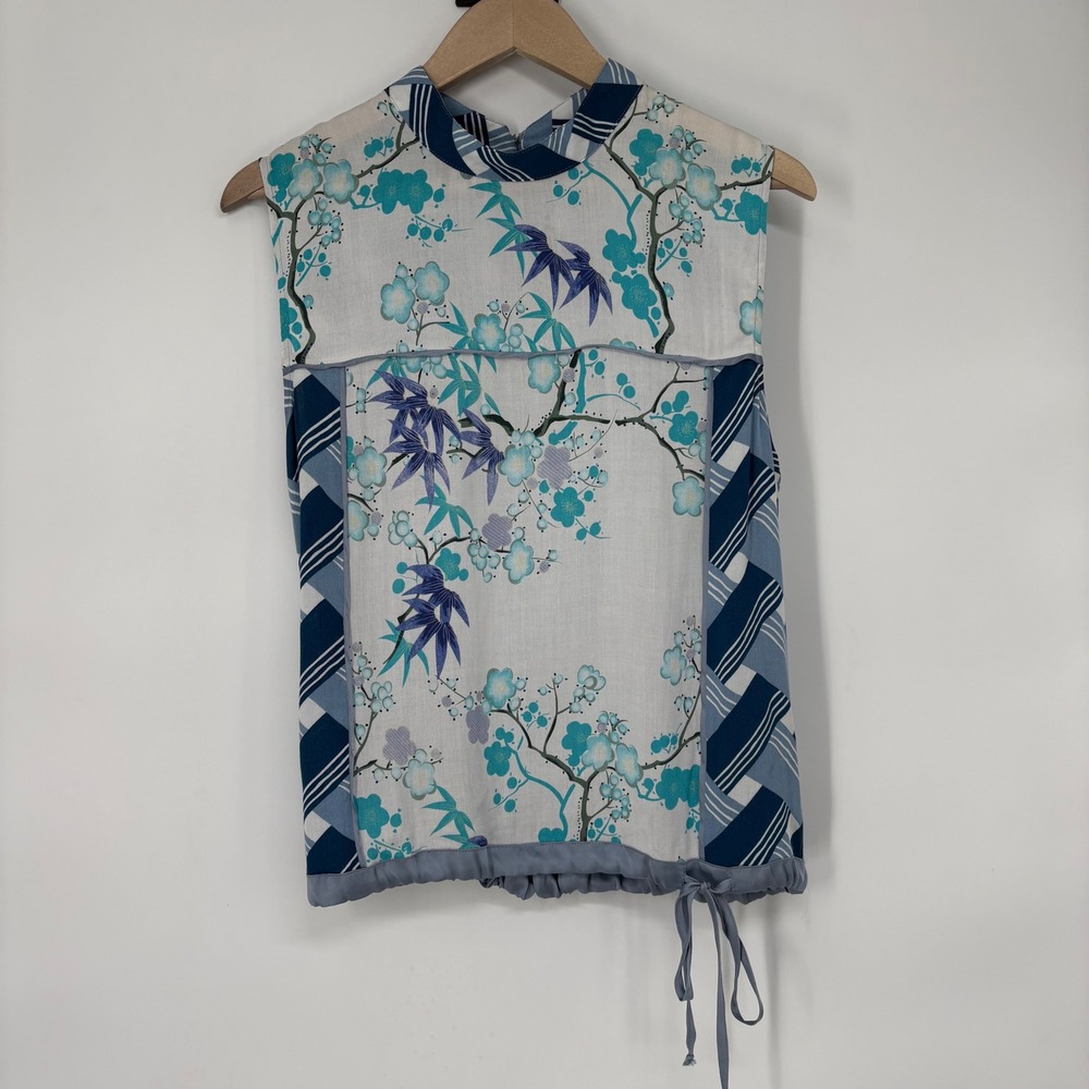 Tiny Anthropologie Blue Floral Cherry Blossom Top L Mixed‎ Media Indie Fairy